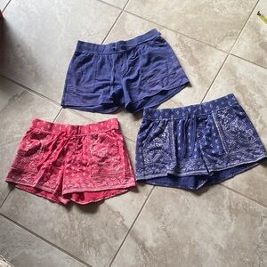 Sonoma Women's Athletic/house Shorts bundle of 3 Red and Blue. 2 bandana print.